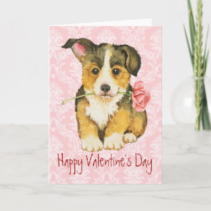 Valentine Rose Pembroke Welsh Corgi Holiday Card