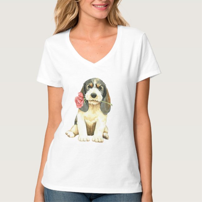 Valentine Rose Petit Basset Griffon Vendeen T-Shirt (Front)