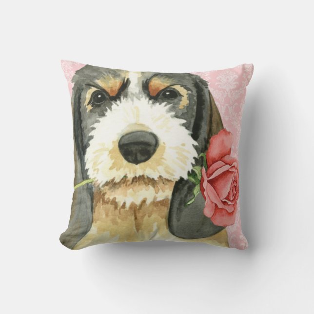 Valentine Rose Petit Basset Griffon vendeen Throw Pillow (Front)