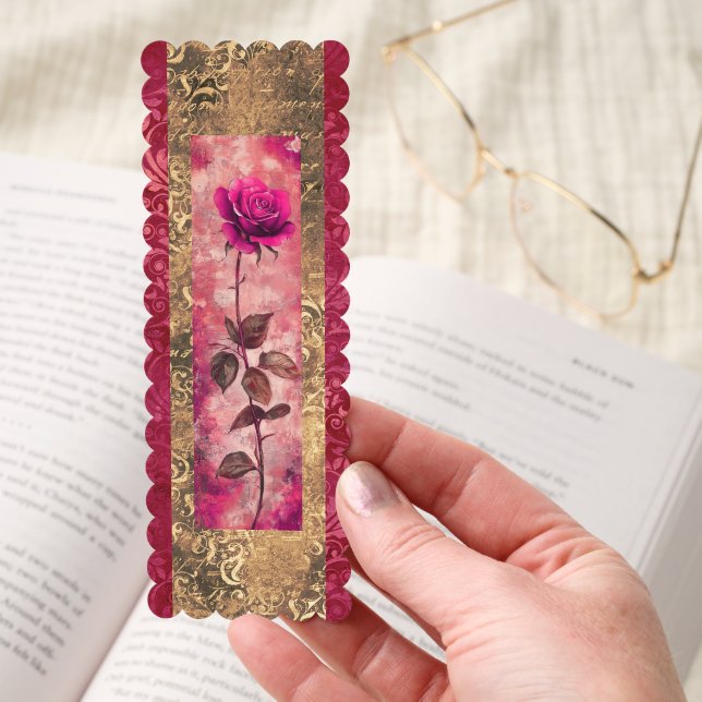 Valentine rose Pink grunge style  Bookmarks (Hand)