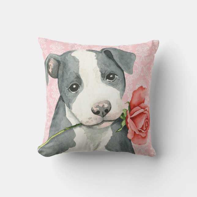 Valentine Rose Pit Bull Throw Pillow (Front)