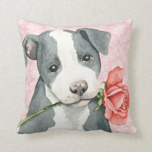 Valentine Rose Pit Bull Throw Pillow