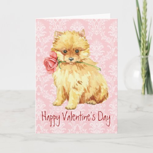 Valentine Rose Pomeranian Holiday Card