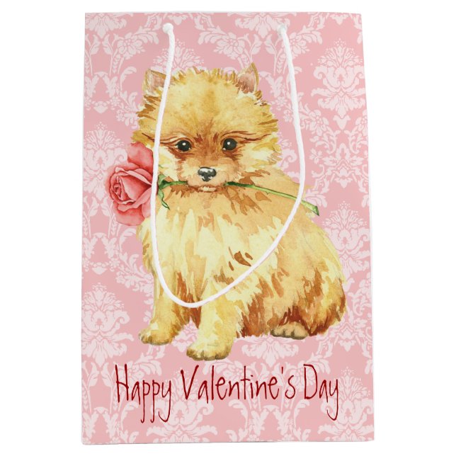 Valentine Rose Pomeranian Medium Gift Bag (Front)