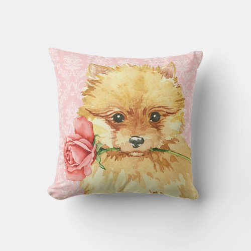 Valentine Rose Pomeranian Throw Pillow