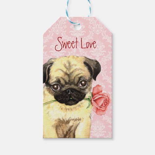 Valentine Rose Pug Gift Tags