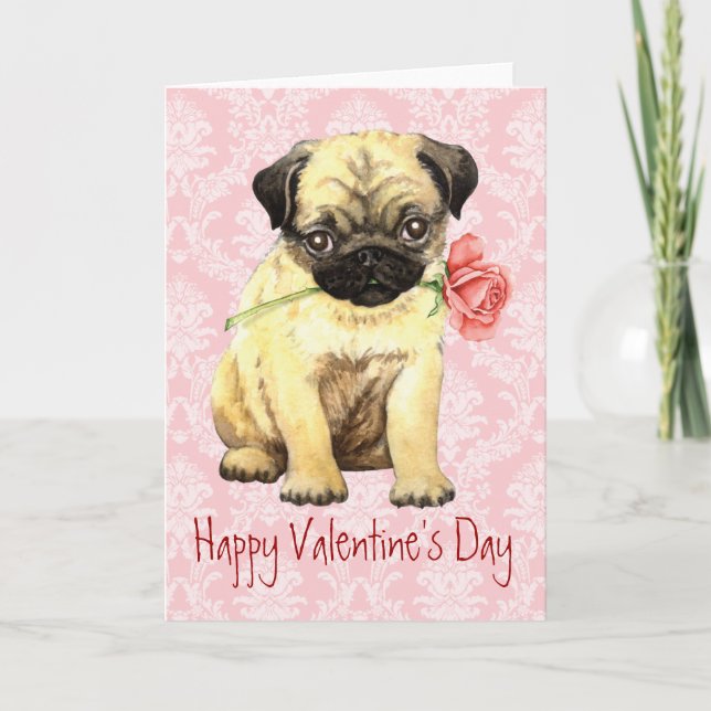 Valentine Rose Pug Holiday Card (Front)
