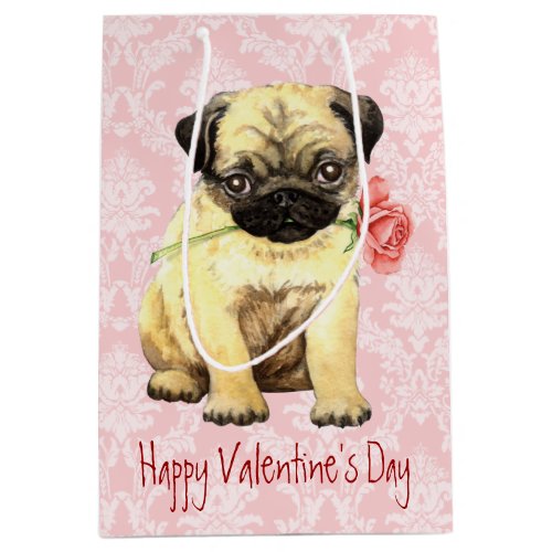 Valentine Rose Pug Medium Gift Bag