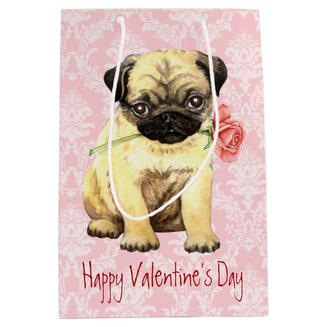 Valentine Rose Pug Medium Gift Bag (Front)