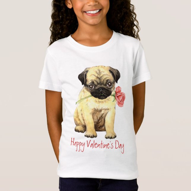 Valentine Rose Pug T-Shirt (Front)