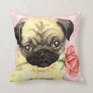 Valentine Rose Pug Throw Pillow
