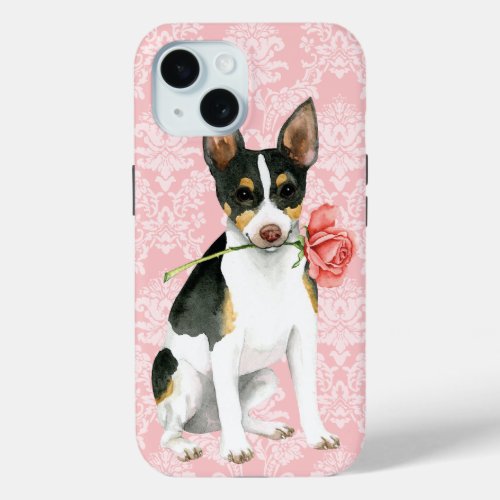 Valentine Rose Rat Terrier iPhone 15 Case