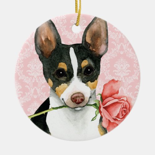 Valentine Rose Rat Terrier Ceramic Ornament