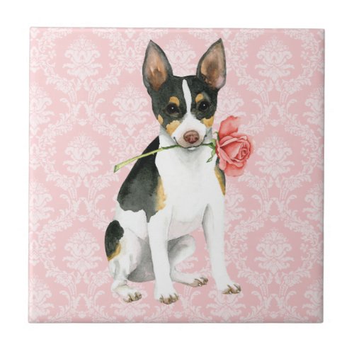 Valentine Rose Rat Terrier Ceramic Tile