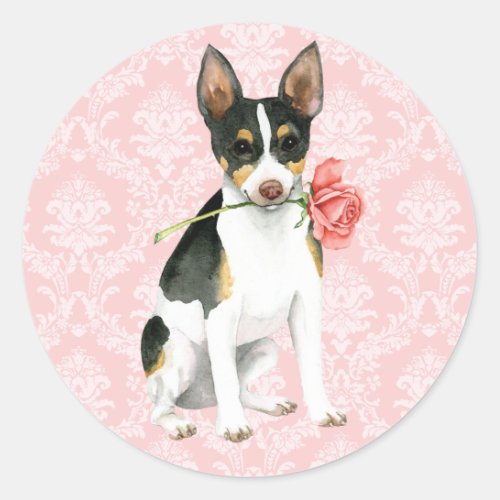 Valentine Rose Rat Terrier Classic Round Sticker