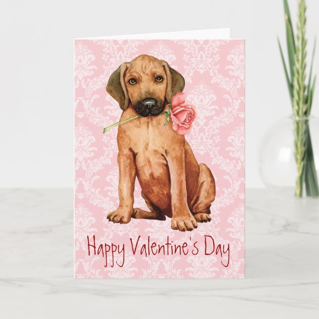 Valentine Rose Rhodesian Ridgeback Holiday Card (Front)