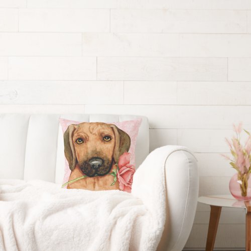 Valentine Rose Rhodesian Ridgeback Throw Pillow