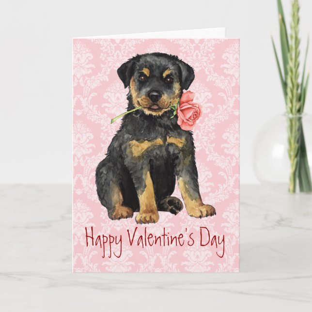 Valentine Rose Rottweiler Holiday Card (Front)