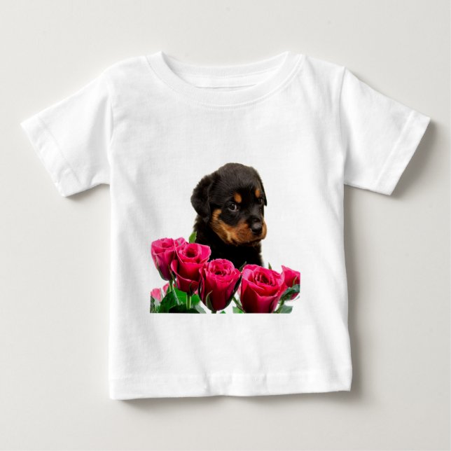 Valentine Rose Rottweiler Puppy Baby T-Shirt (Front)