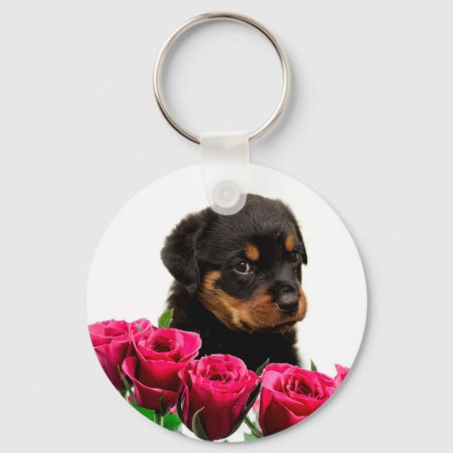 Valentine Rose Rottweiler Puppy Keychain