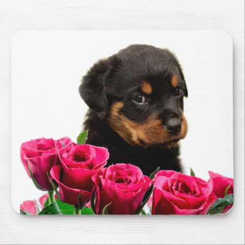 Valentine Rose Rottweiler Puppy Mouse Pad