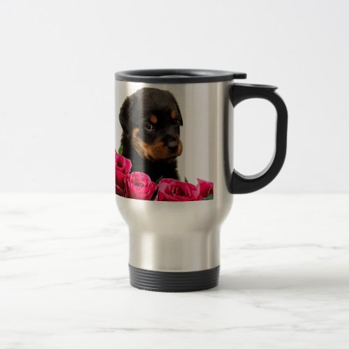 Valentine Rose Rottweiler Puppy Travel Mug