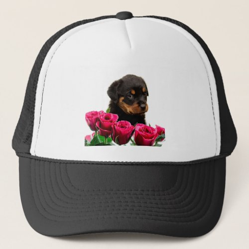 Valentine Rose Rottweiler Puppy Trucker Hat
