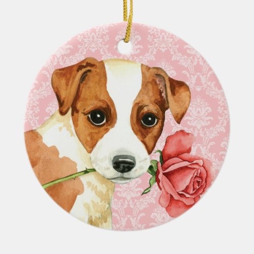 Valentine Rose Russell Terrier Ceramic Ornament