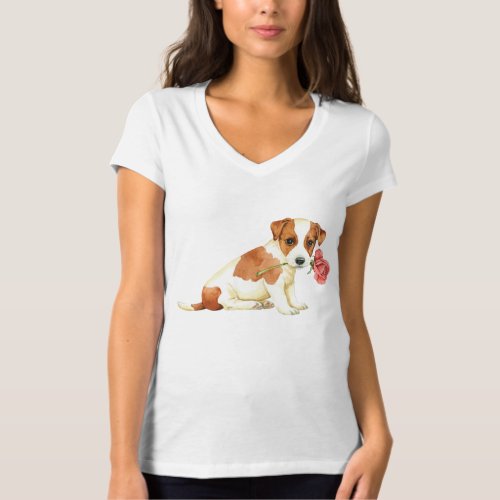 Valentine Rose Russell Terrier T_Shirt