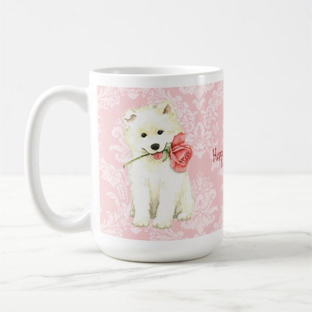 Valentine Rose Samoyed Coffee Mug (Left)
