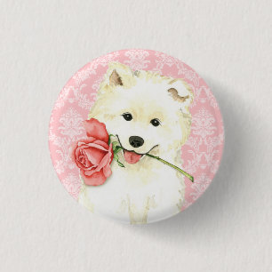 Valentine Rose Samoyed Pinback Button