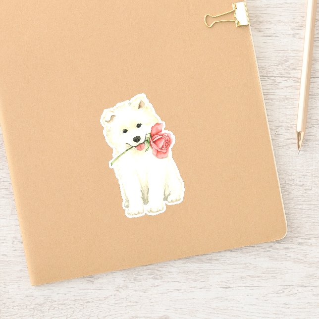 Valentine Rose Samoyed Vinyl Sticker (Notebook)