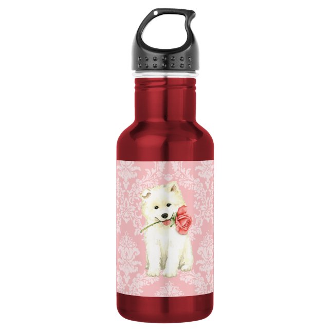 Valentine Rose Samoyed Water Bottle (Front)