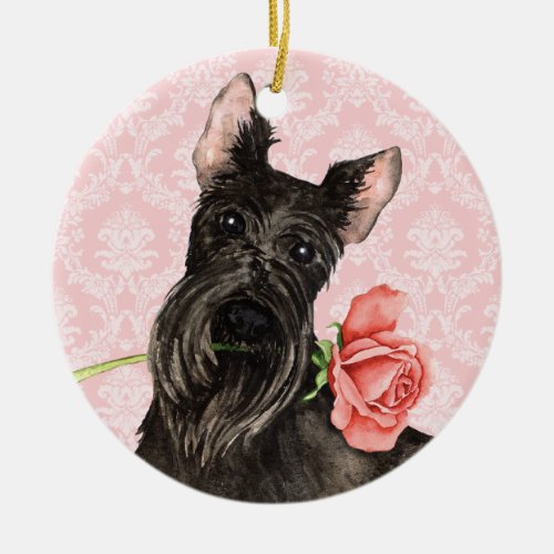 Valentine Rose Scottish Terrier Ceramic Ornament