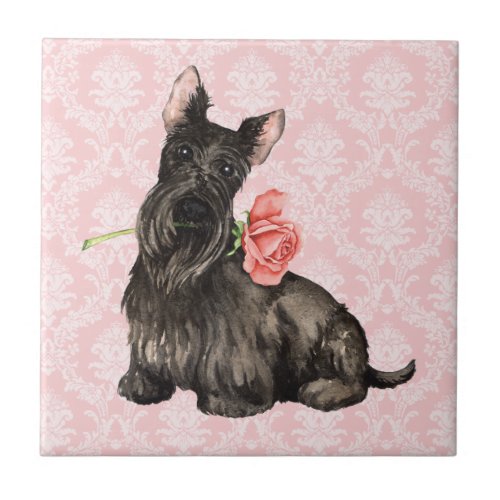 Valentine Rose Scottish Terrier Ceramic Tile