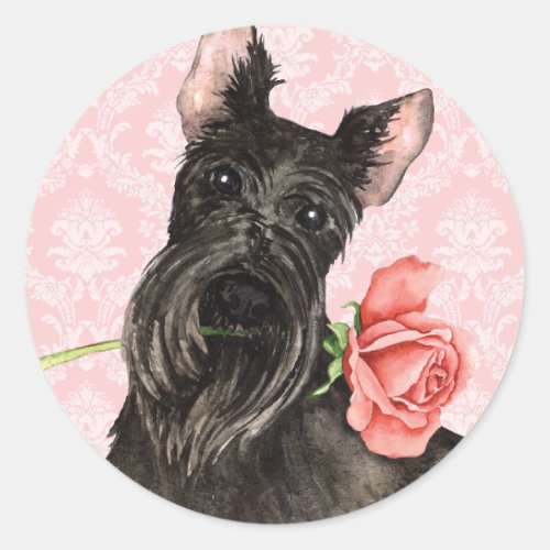 Valentine Rose Scottish Terrier Classic Round Sticker