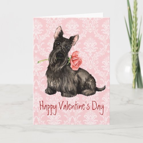 Valentine Rose Scottish Terrier Holiday Card