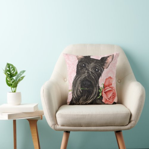 Valentine Rose Scottish Terrier Throw Pillow