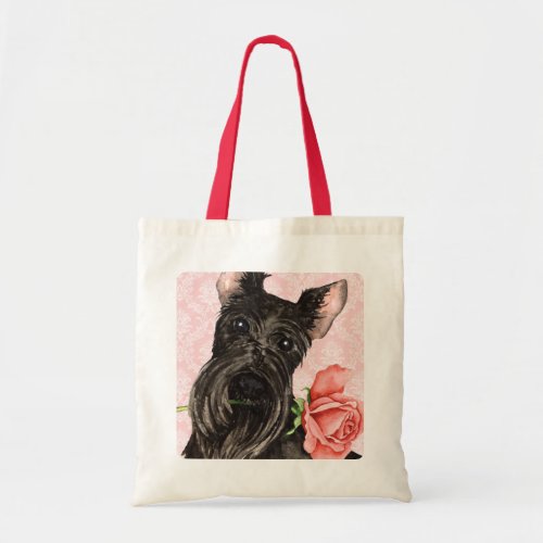 Valentine Rose Scottish Terrier Tote Bag