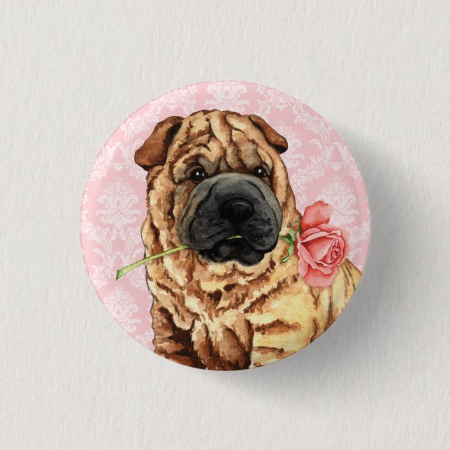 Valentine Rose Shar-Pei Pinback Button (Front)