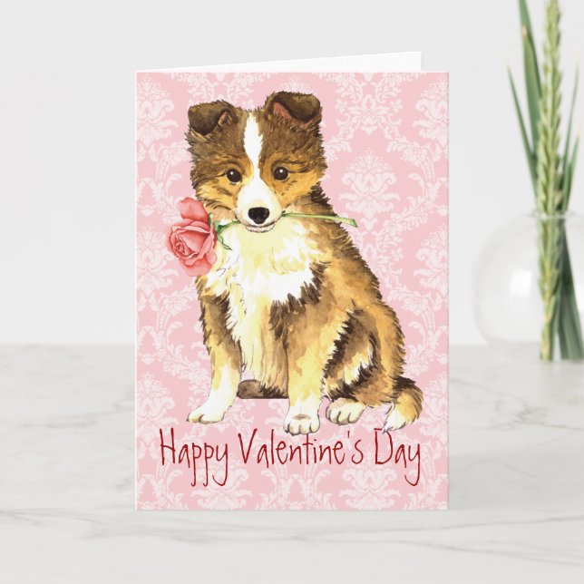 Valentine Rose Sheltie Holiday Card (Front)