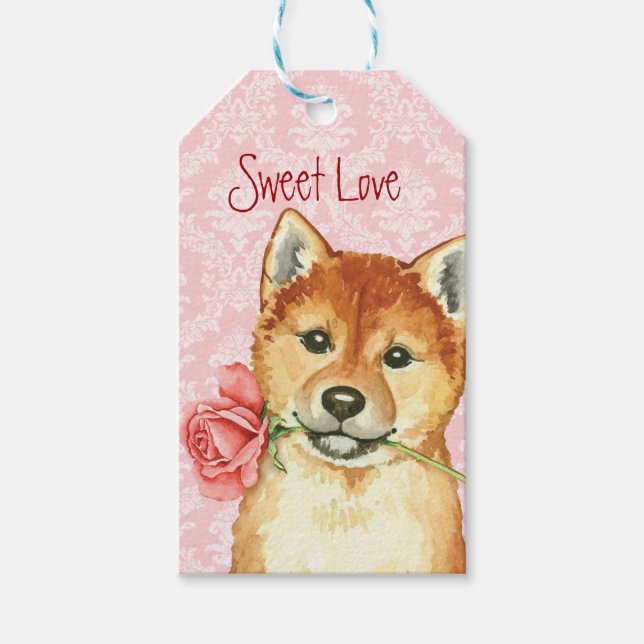 Valentine Rose Shiba Inu Gift Tags (Front)