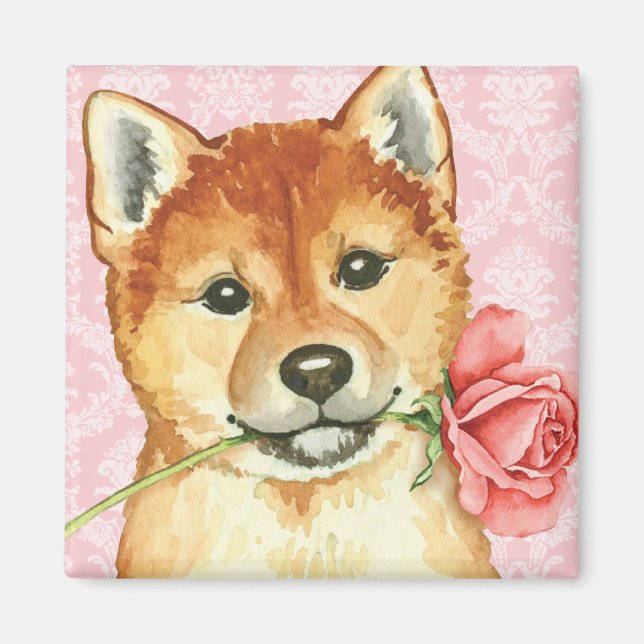 Valentine Rose Shiba Inu Magnet (Front)