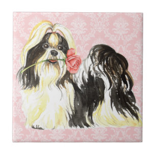 Valentine Rose Shih Tzu Ceramic Tile