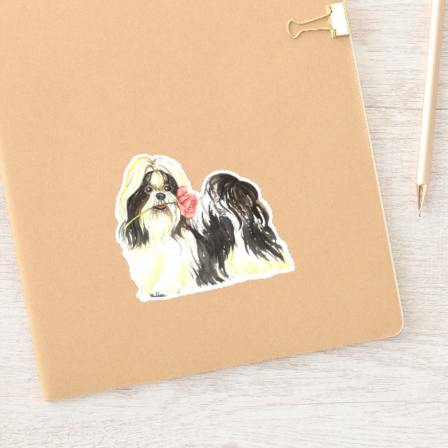 Valentine Rose Shih Tzu Vinyl Sticker (Notebook)