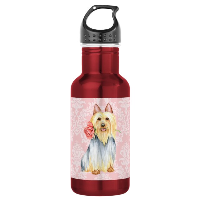Valentine Rose Silk Terrier Stainless Steel Water Bottle (Front)