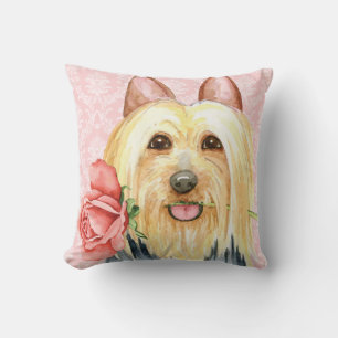 Valentine Rose Silky Terrier Throw Pillow