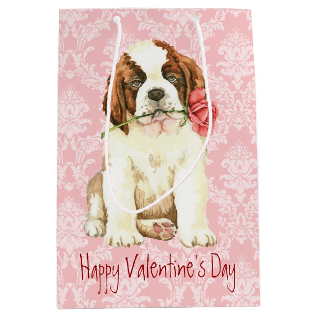 Valentine Rose St. Bernard Medium Gift Bag (Front)