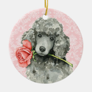 Valentine Rose Standard Poodle Ceramic Ornament