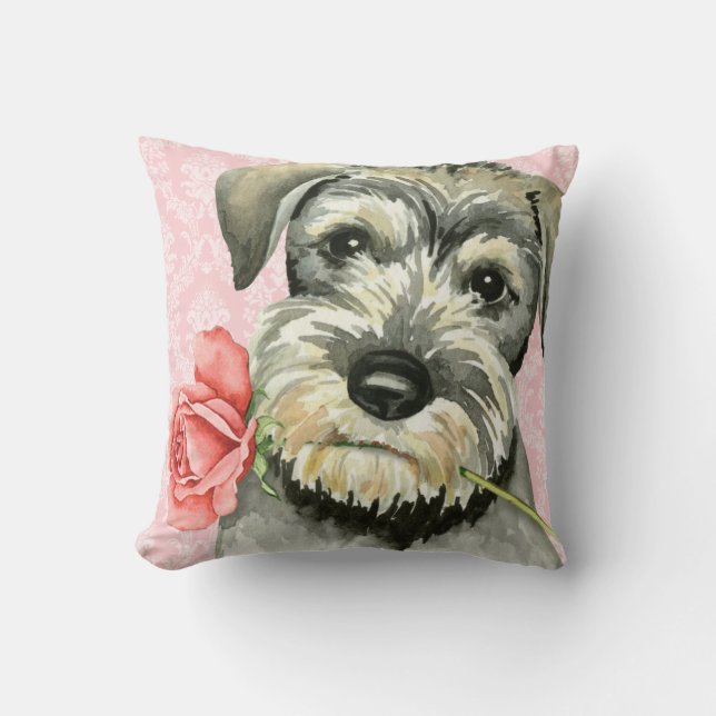 Valentine Rose Standard Schnauzer Throw Pillow (Front)